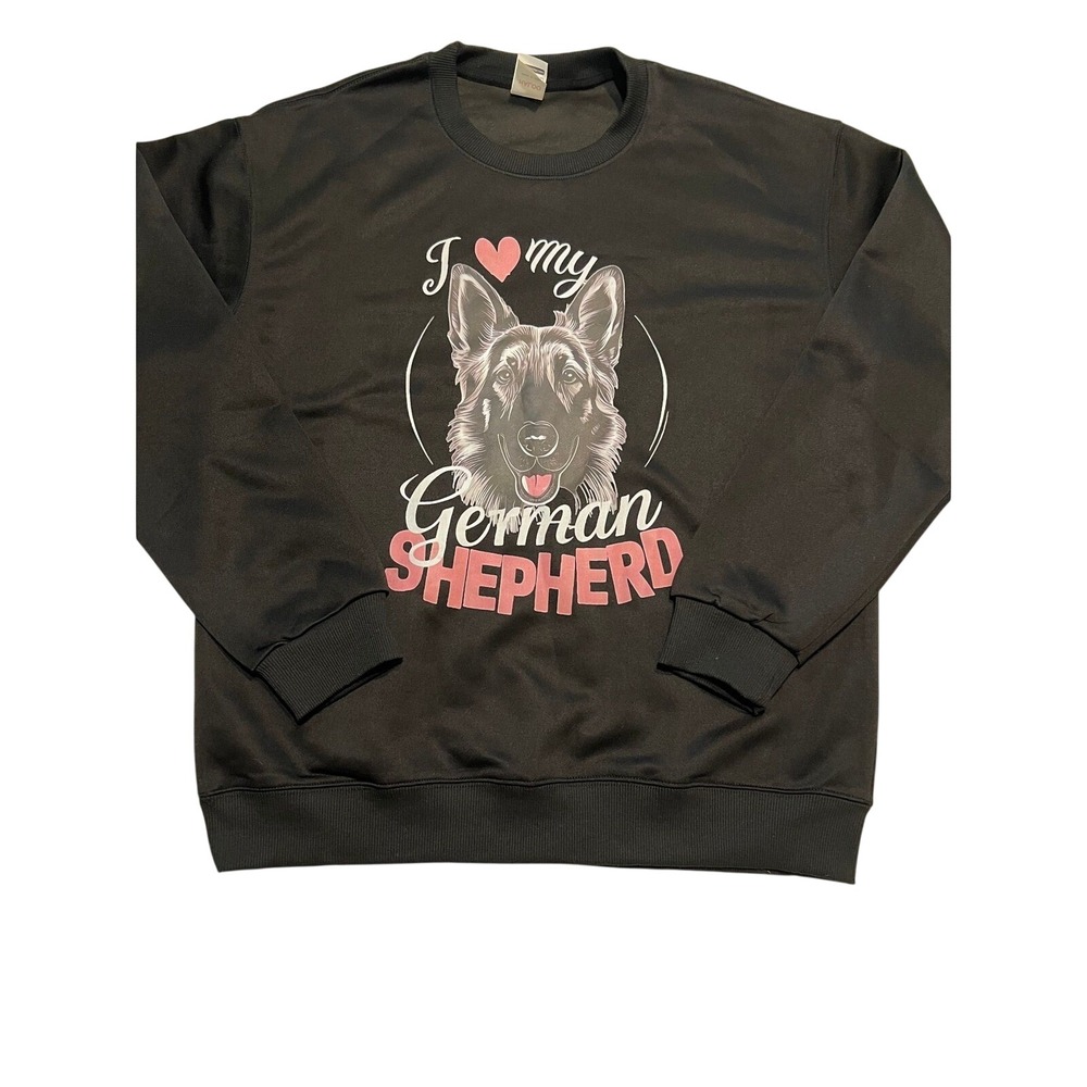 Haloo I Love My German Shepherd Graphic Sweatshirt Black Crewneck Large